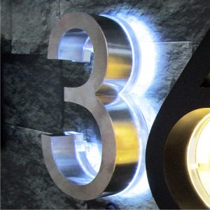 Illuminated Backlit Satin Stainless Steel House Number Signs Made In Malaysia