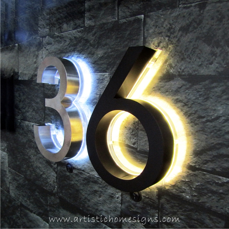 Illuminated LED Backlit Grow Stainless Steel House Number Signs SAL200