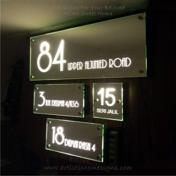 Illuminated Glass Illuminated Glass Mirror House Number Address Signs-Night View