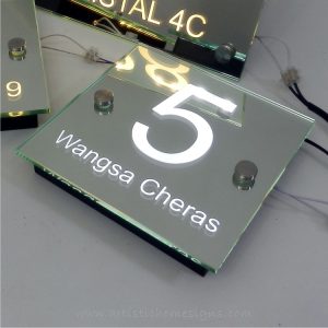 Illuminated Glass Mirror House Number Addrss Signs-White LED