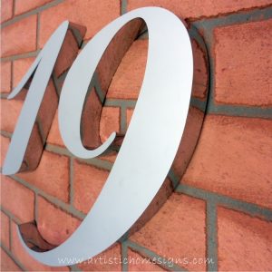 MODERN STAINLESS STEEL HOUSE NUMBER Cursive Font Gloss Polish Finished 19