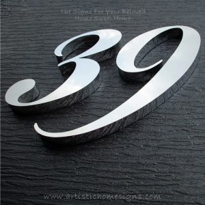 MODERN STAINLESS STEEL HOUSE NUMBER Cursive Font Gloss Polish Finished 39