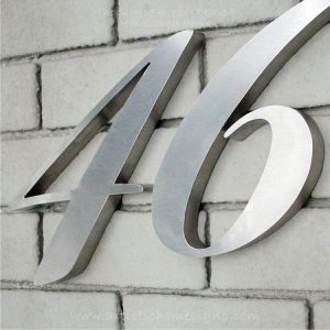 MODERN STAINLESS STEEL HOUSE NUMBER Cursive Font Satin Finished 46