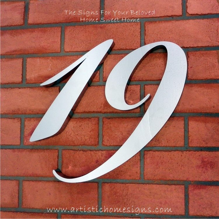 MODERN STAINLESS STEEL HOUSE NUMBERS Cursive Font Gloss Polish Finished 19