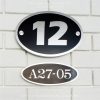 Oval Etching Black Base SS House Sign 12