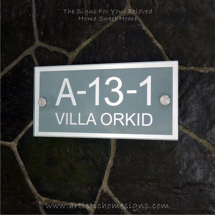 Rectangle Mirror Chrome Border & Text With Sandblast Frosted Finishing House Number Address Sign 03
