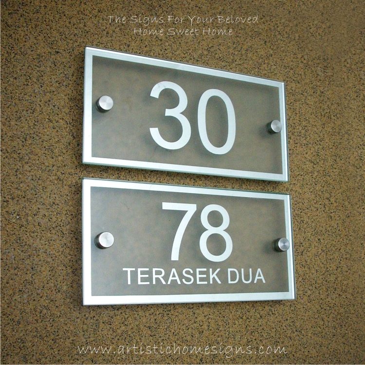 Rectangle Mirror Chrome Border & Text With Sandblast Frosted Finishing House Number Address Sign 05
