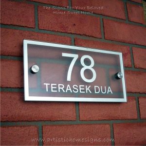Rectangle Mirror Chrome Border & Text With Sandblast Frosted Finishing House Number Address Sign 06
