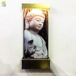 WWG-615 Buddha Art Glass Antique Gold Frame Wall Fountain 01