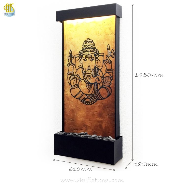 WWG-615 Ganesh Art Glass Wall Fountain Black Frame 02