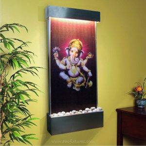WWG-615 Ganesh Art Glass Wall Fountain Stainless Steel Frame 02