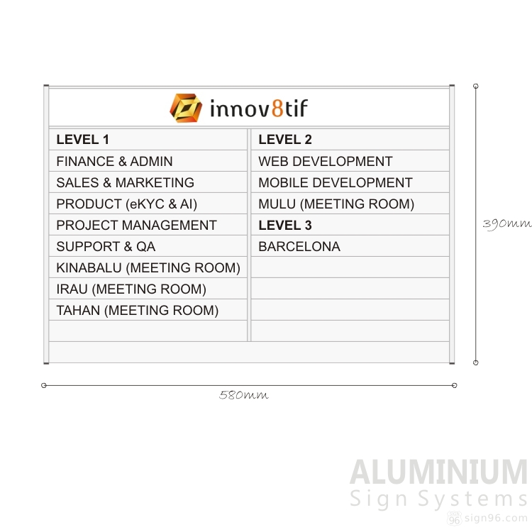 Aluminium Office Directory Sign - innov8tif Malaysia
