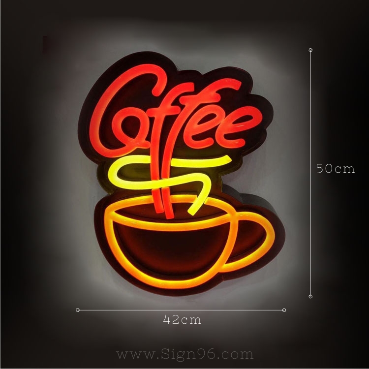 Coffee Luminous LED Neon Sign With Vintage Black Backplane Custom Made In Malaysia LNS-301-09